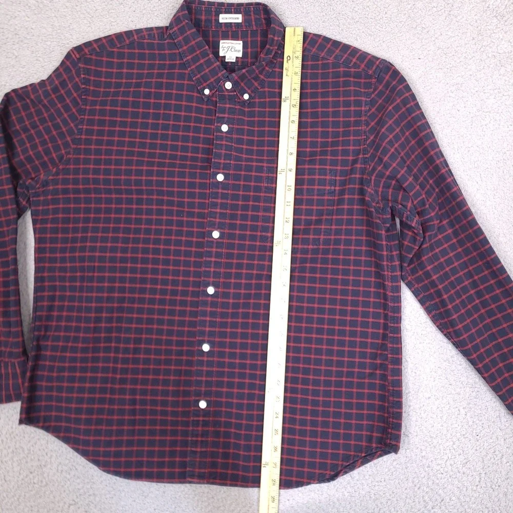 J.CREW Button-Up Shirt‎ XL Slim Untucked Fit American Pima Cotton Navy Blue Red